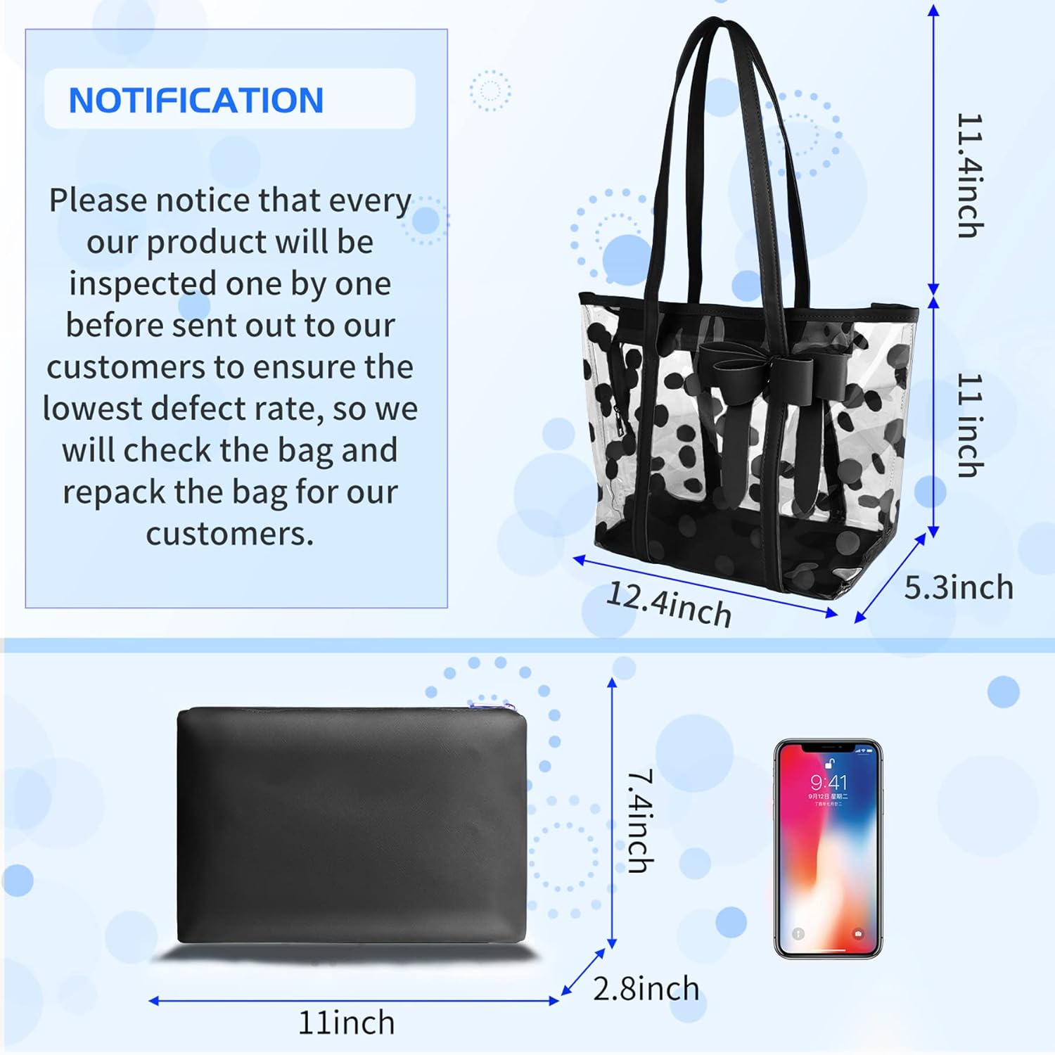 Women Waterproof PVC Clear Tote Bags Shoulder Handbag Beach Bag Shopping Work Bag - Image 3