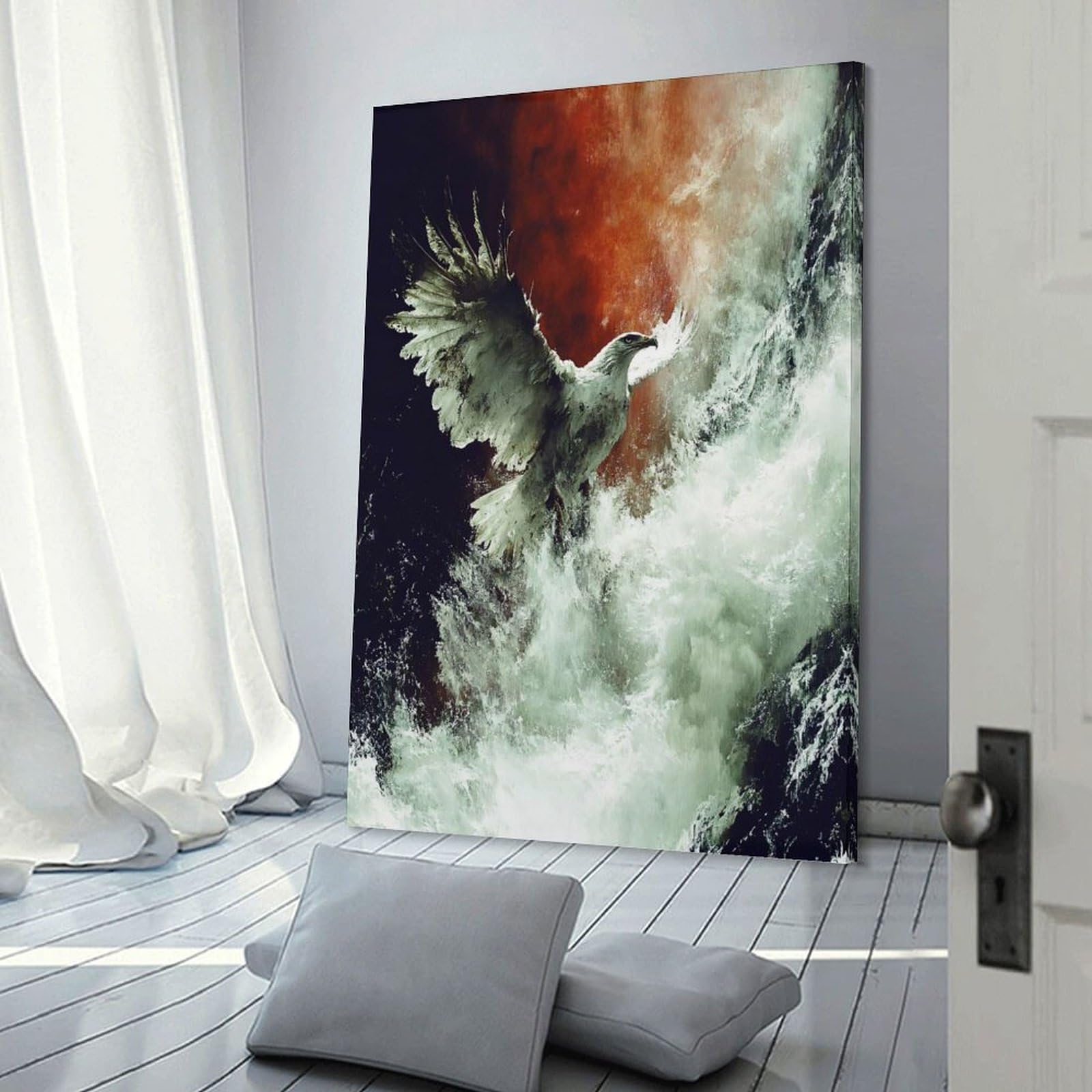 Junmoney Eagle Soaring over Turbulent Waters Canvas Art Print 08x12inch(20x30cm), for Calm Bedrooms, Home Corners Or Flats, An Easy Wall Refresh for Bedrooms