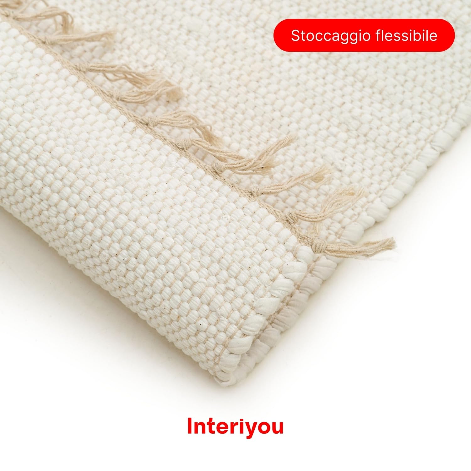 Interiyou Tappeto cotone Toledo - 70x200 cm Bianco - Tessuto artigianale con frange per salotto, camera, stanza bambini, pranzo, cucina o corridoio