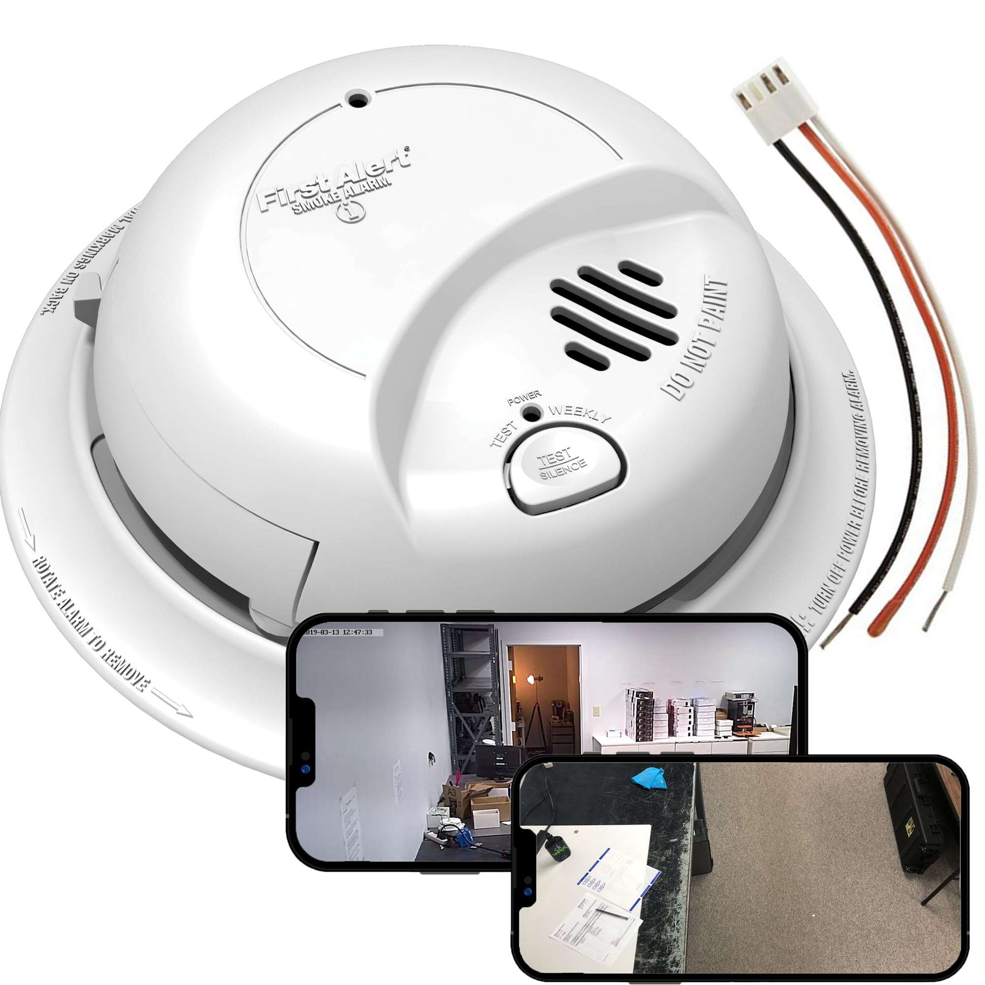 4K Wi-Fi Dual Camera Smoke Detector Fire Alarm Spy Camera Cam 1 Down View Cam 2 Side View
