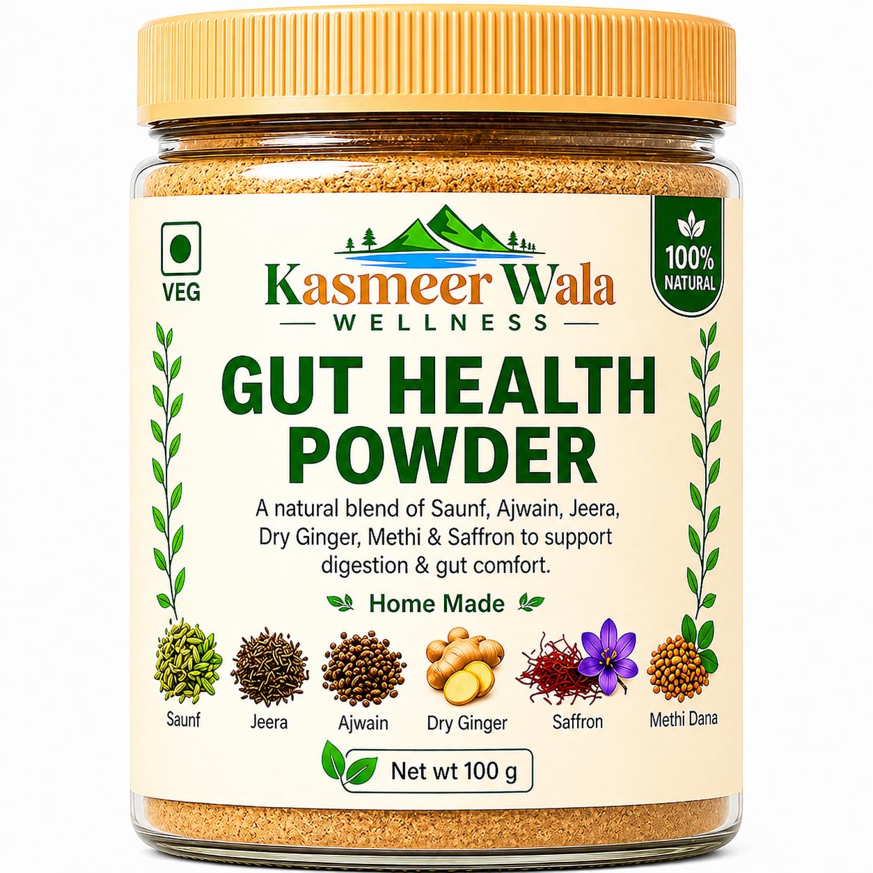 Kasmeer Wala Gut Health Powder | 100g Herbal Digestive Mix with Saunf, Ajwain, Jeera, Ginger, Mint & Saffron | Organic & H... - Review, Price and Buying Guide