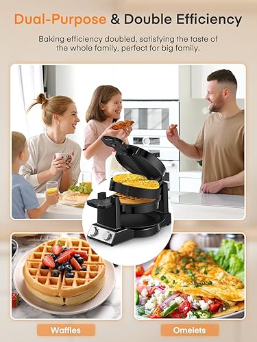 Miniatura 7 de FOHERE 2-in-1 Omelette Maker&Waffle Maker, 1400W Omelet Maker 180° Flip, Adjustable Browning Control, Non-Removable & Nonstick Pans, Make Two Omelet