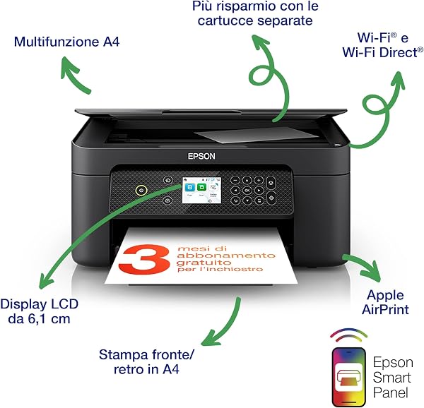 Epson Expression Home XP-4200 Stampante Multifunzione A4 getto d'inchiostro (Stampa Fronte Retro da mobile e su Cloud, Scansione, Copia) Display LCD 6.1cm, WiFi, AirPrint,Cartuce 604 Ananas,Black - 2