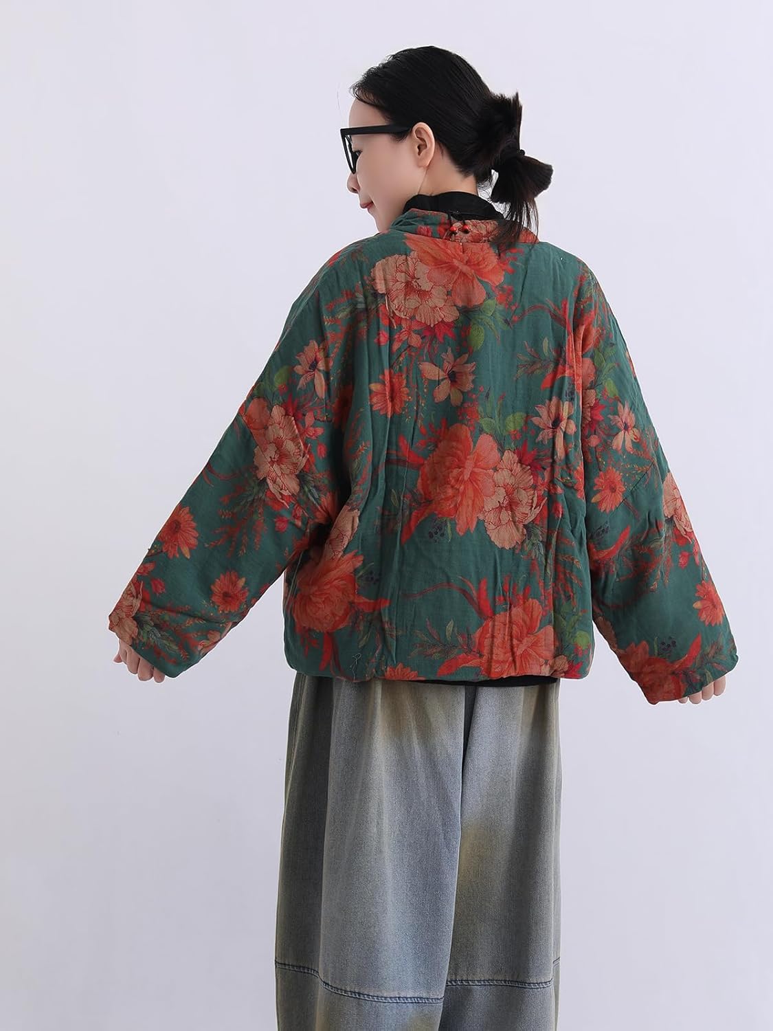 LZJN Women's Vintage Quilting Jacket Linen Cotton Chinese Frog Button Short Coat Loose Fall Winter Top - Image 6