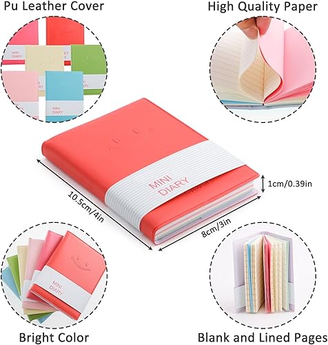 Miniatura 2 de Paquete de 6 cuadernos de bolsillo pequeño, mini bloc de notas, lindo diario forrado con cubierta de piel sintética, cuaderno portátil a granel para