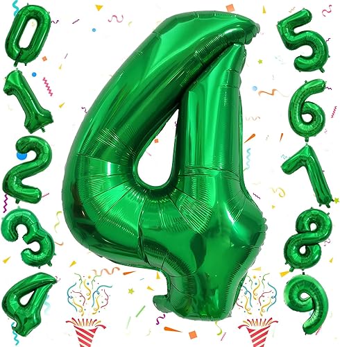 Globos de número verde esmeralda, globo verde oscuro número 4 de 40 pulgadas para niños, juego gigante del 0 al 9 con helio de aluminio para 4 mujer