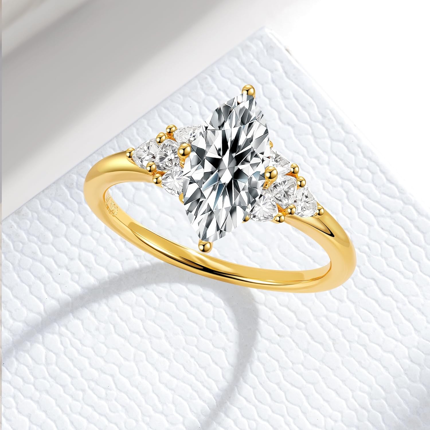 1ct /2ct Marquise Cut Moissanite Engagement Rings for Women, S925 Silver Plated Gold, Wedding Promise Ring April Birthstone for Valentines Mother's Day Anniversary Christmas Size 5-12 - Image 2