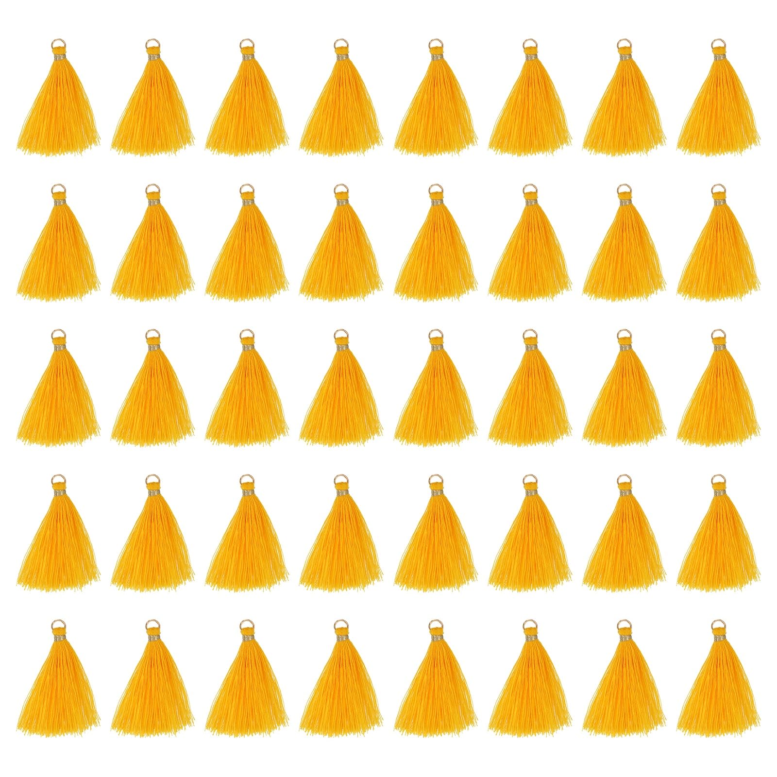 sourcing map 50 Pcs Mini Tassels, 2 Inch Length Cotton Thread Tassels Crafting Tassels with Gold Jump Ring Fringe Ribbon Charms Pendant for DIY Keychain Crafts Decorations, Dark Yellow โ image 1