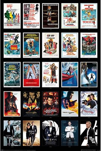 James Bond 25 Films Poster 91.5cm x 61cm x 0.1cm Multicolored