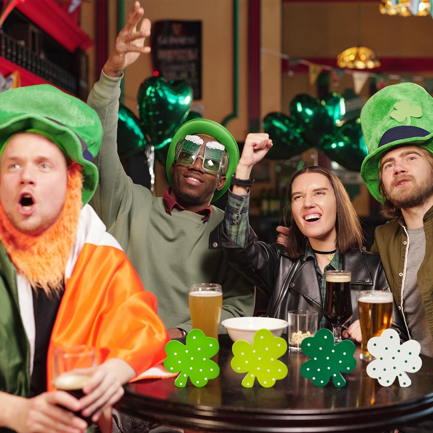 St Patricks Day Shamrock Decorations for Table,4 PCS Irish Green Wooden Lucky Clover Signs Decor for Indoor Office Home,Saint Patricks Day Gifts Centerpiece for Tiered Tray Mantel Shelf Desk Party Bar - Image 6