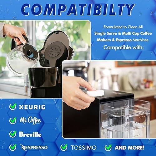 Miniatura 4 de New England Stories Tabletas descalcificadoras limpiadoras para cafeteras  1 año de suministro, fórmula de acción rápida para Nespresso, Keurig,