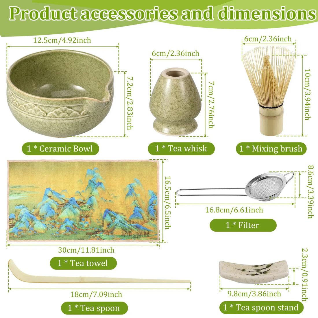 7-teiliges handgefertigtes Matcha-Schneebesen-Geschirrtuch-Set aus Keramik für Zuhause, temperaturbeständig, Matcha-Schüssel-Schaufel-Set, leicht zu reinigen