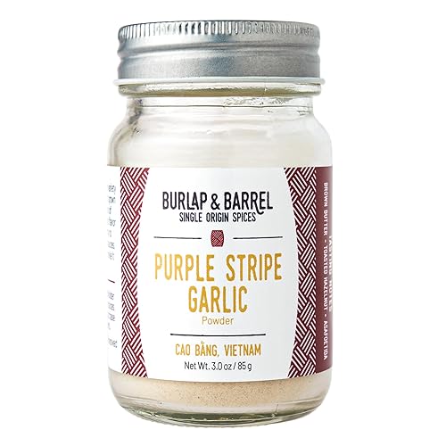 Burlap & Barrel Purple Stripe Ajo  Alternativa al ajo frescogranulado  Sabroso sabor dulce a salsas de tomate, pollo frito, pizza  Como se ve en