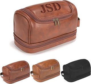 Personalized Toiletry Bag For Men, Husband, Boyfriend, Dad Large Capacity PU Leather Travel Dopp Kit Handcrafted Custom Name Unique Gift For Birthday| Fathers Day| Anniversary| Wedding Groomsmen Gifts