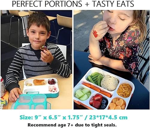 Miniatura 4 de kinsho Caja Bento para niños, loncheras con 6 compartimentos para la escuela, niños y niñas, adultos, a prueba de fugas, sin BPA, verde azulado +