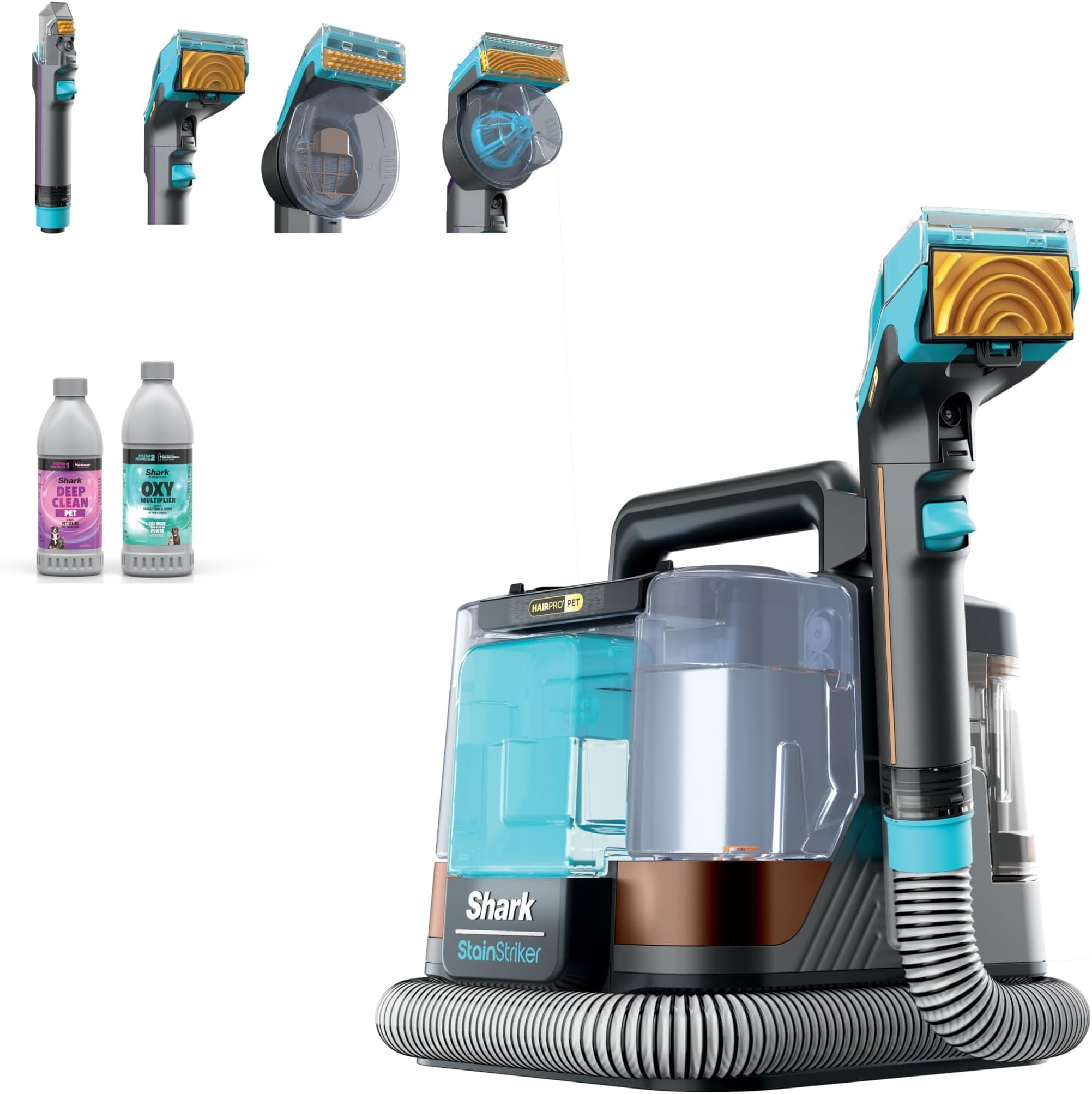 StainStriker HairPro Portable Carpet, Upholstery & Area Rug Cleaner with Pet Mess & Hair Tools, Self-Cleaning, Perfect for Pets & Car Interiors, 4 Cleaning Tools & Pet Solution, Copper, PX251