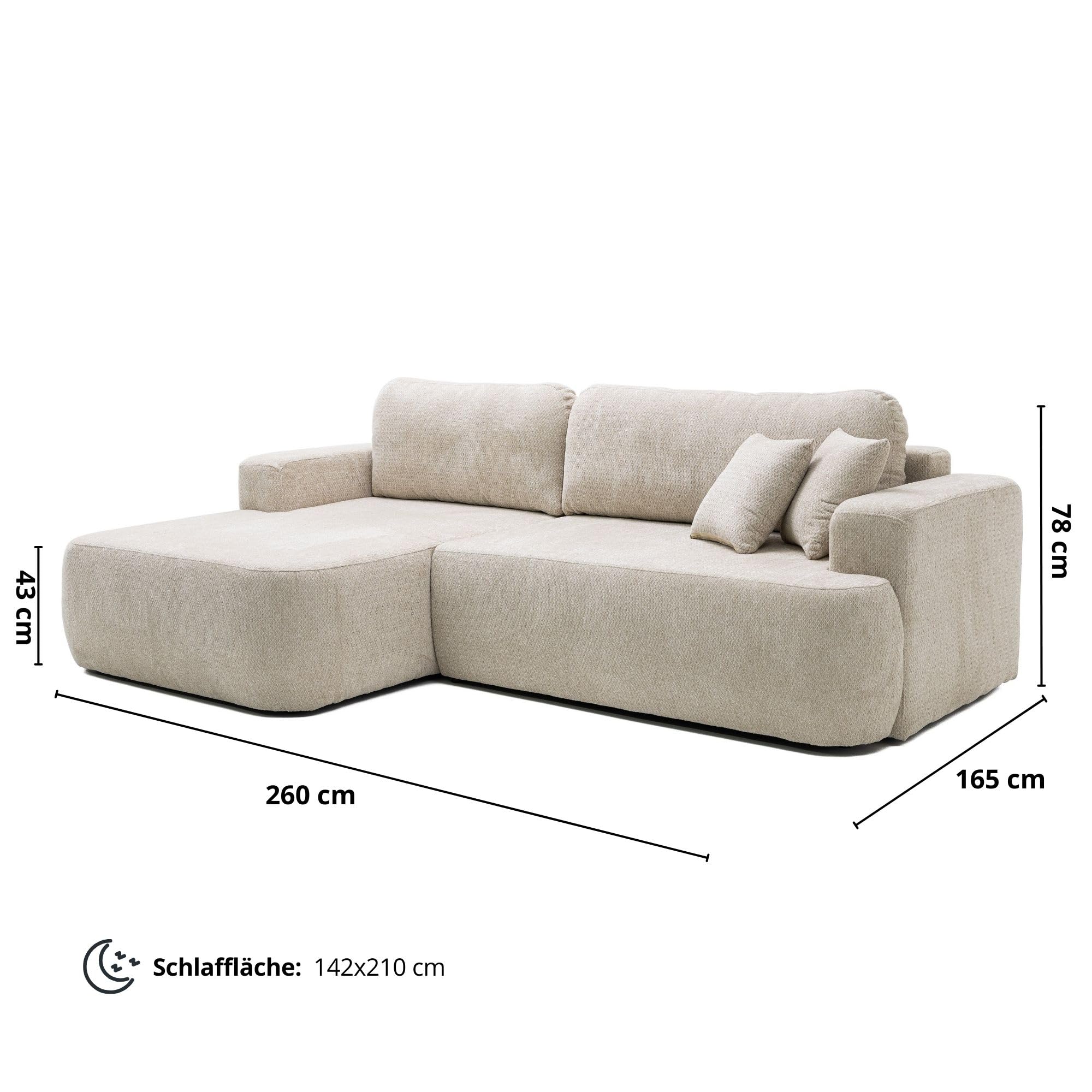 FURNISTAR Gaya Schlafcouch mit Bettkasten - Ecksofa mit Schlaffunktion - Eckcouch - Wohnlandschaft - 260 cm - Links, Grau