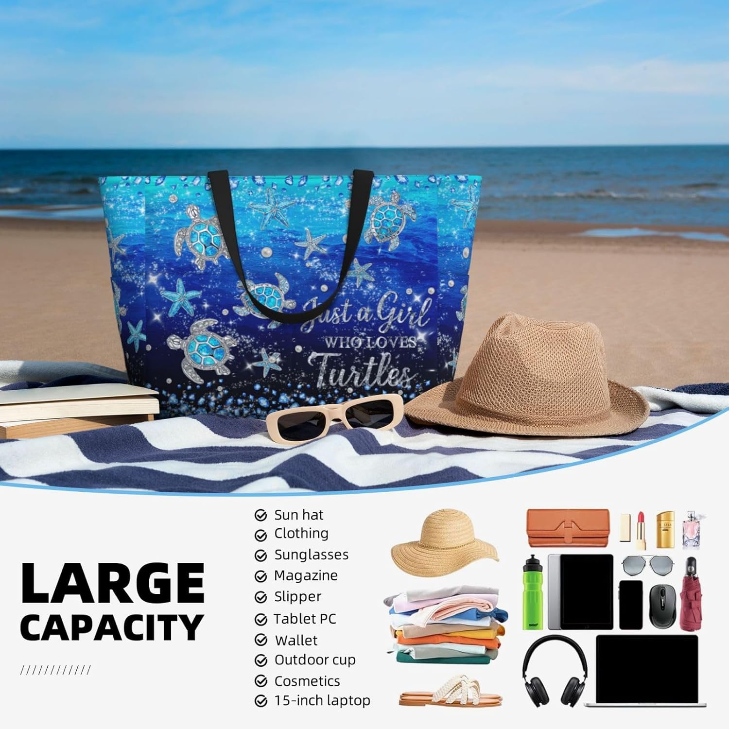 Beach Bags Waterproof Sandproof for Women Beach Tote Bag Large Capacity with Zipper Gift for Women for Travel Shop - Image 6