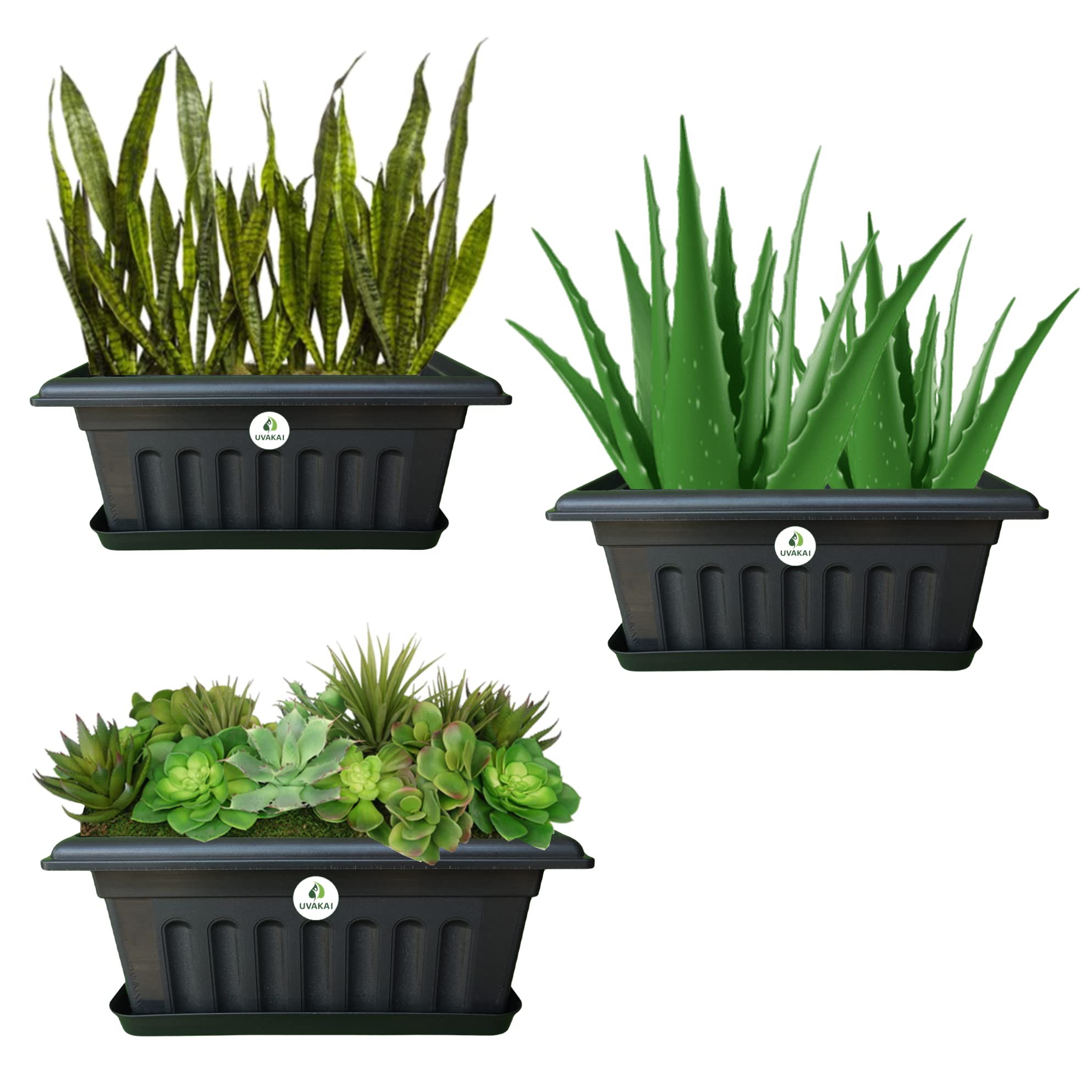UVAKAI Rectangular Pots for Plants | 16 Inch Rectangle Pots for Plants | Plastic Rectangle Pots with Tray | Rectangular Pots for Plants Big Size | Plastic Planter - Pack of 3 (B09LCTJ5D8) Amazon Price History, Amazon Price Tracker