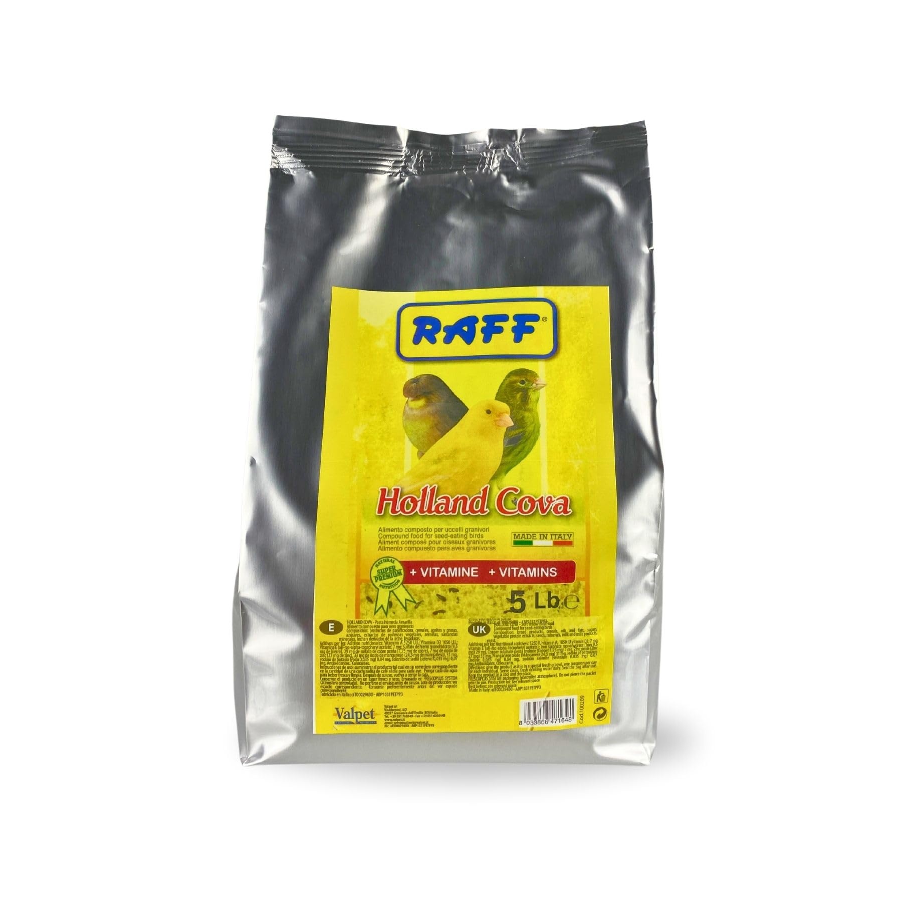 Raff Holland Cova Feed for Yellow Factor Bird - Soft Food Supplement with Vitamine for Seed-Eating Birds, Ideal for Canaries, Goldfinches, and Small Exotic Birds (5Lb)