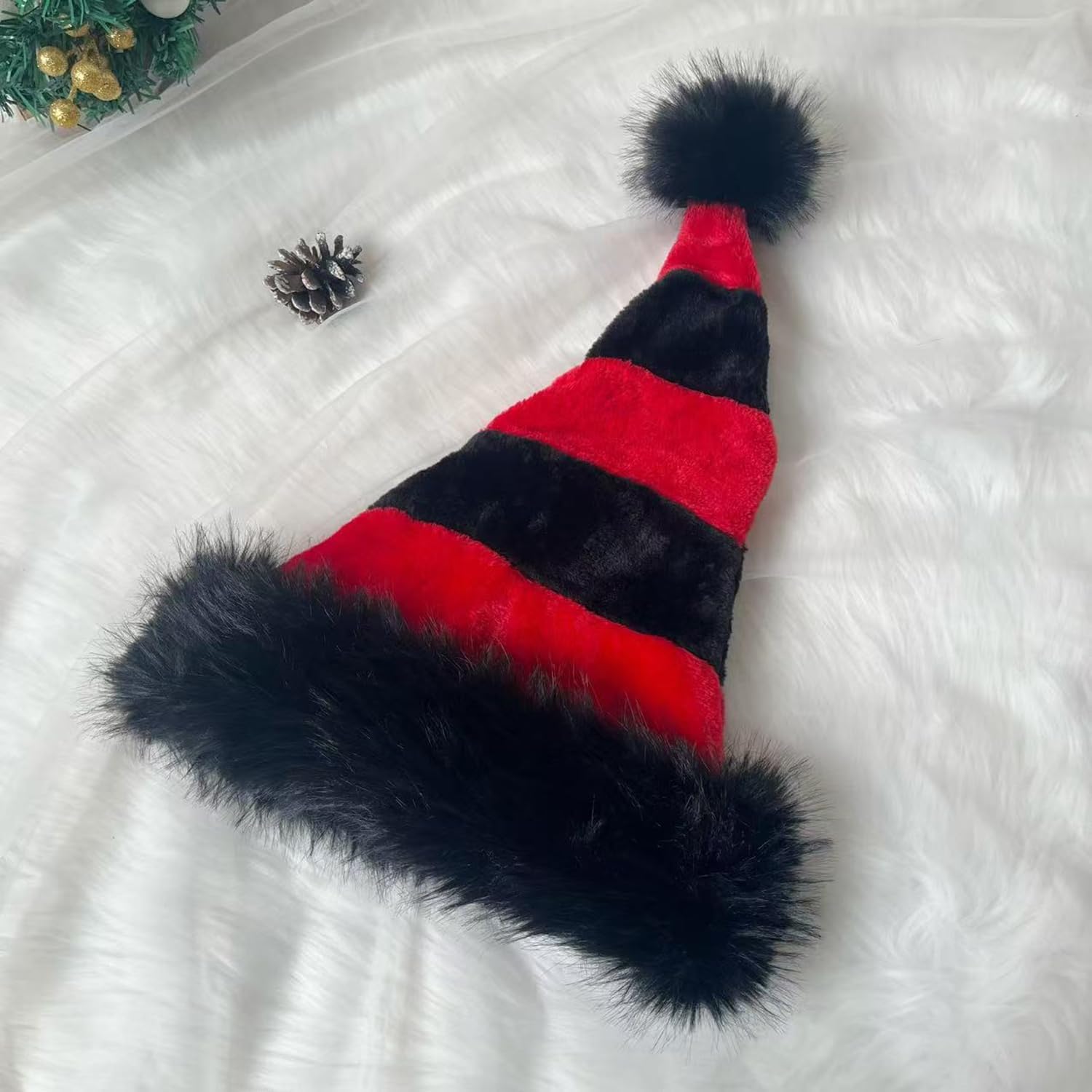 Black and Red Santa Hat for Adults,Plush Christmas Purple Hat for Christmas Gifts New Year - Image 5