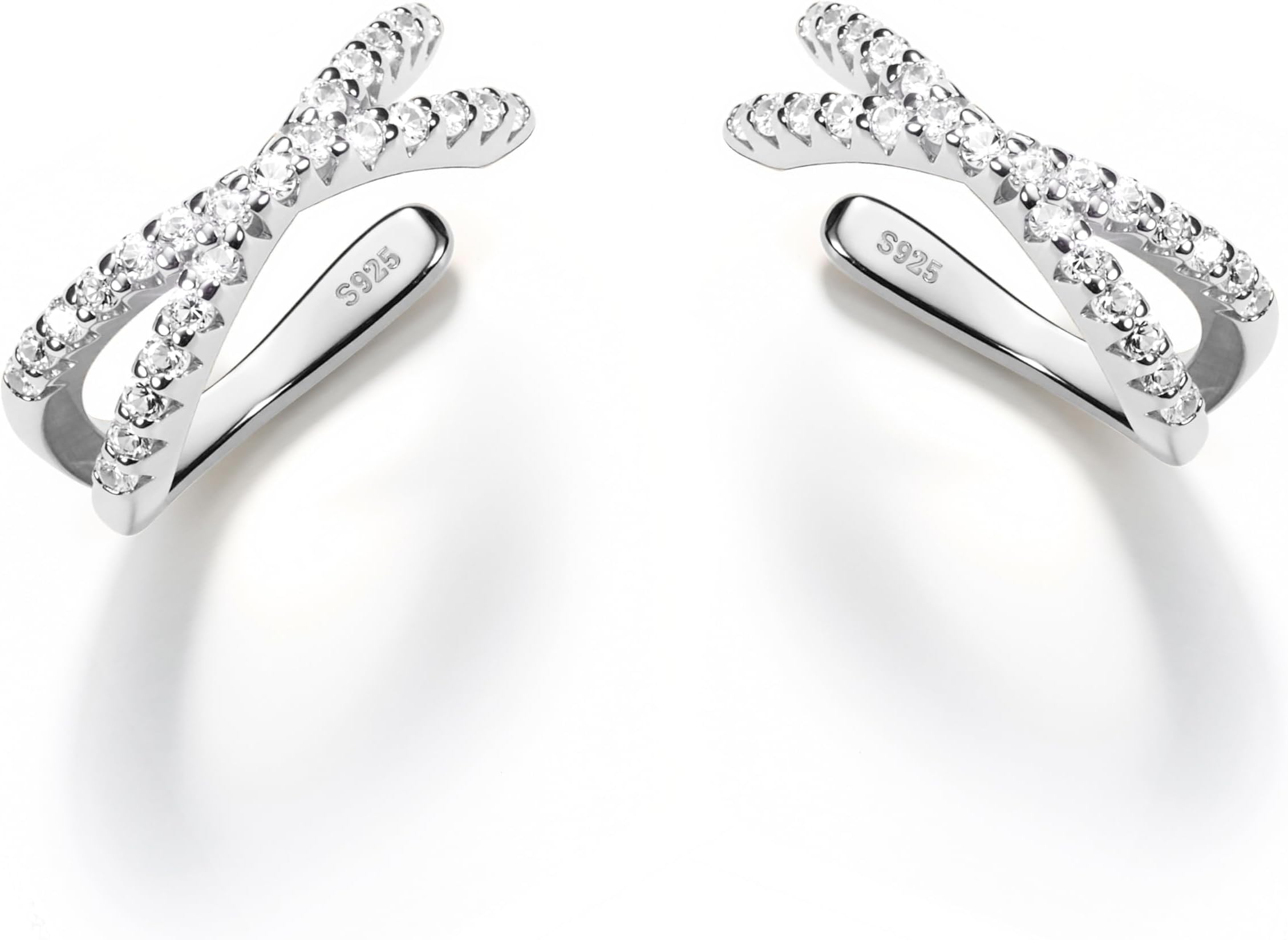 2Pcs Adjustable Ear Cuff S925 Sterling Silver Ear Cuffs Non Piercing Cuff Earrings for Women 5A Cubic Zirconia Clip On Cartilage Helix Conch Fake Earrings Hypoallergenic