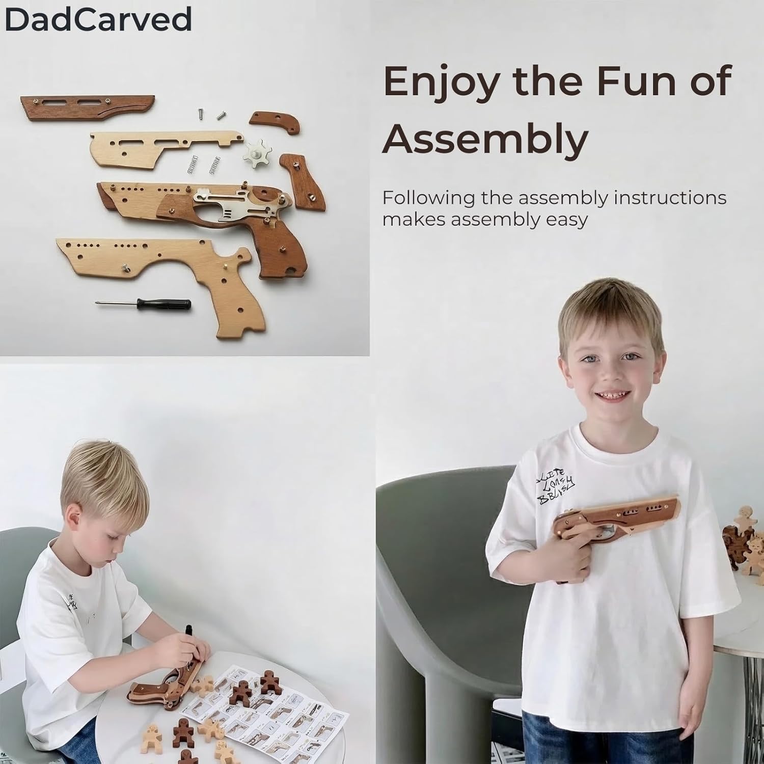 Wooden Rubber Band Gun Kit – DIY 3D Puzzle Model with Targets | Elastic Band Shooter Building Set | STEM Engineering Toy for Kids Ages 6+