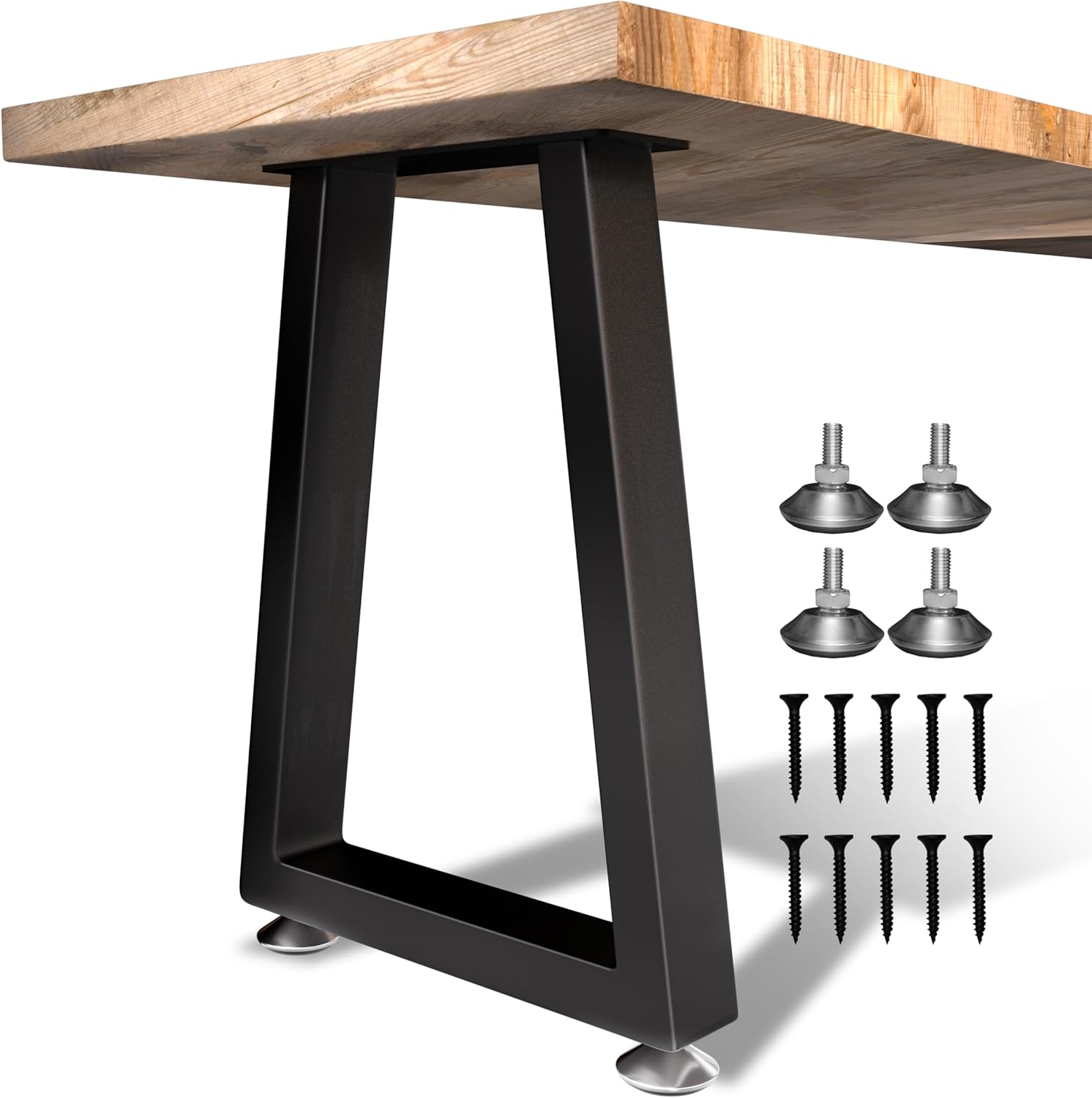 16 Inch Metal Bench Legs (Set of 2), Heavy Duty Steel Coffee Table Legs, Modern Industrial Trapezoid Frame for Easy DIY Projects, Supports 500lbs (16" H x 12" W, Black)