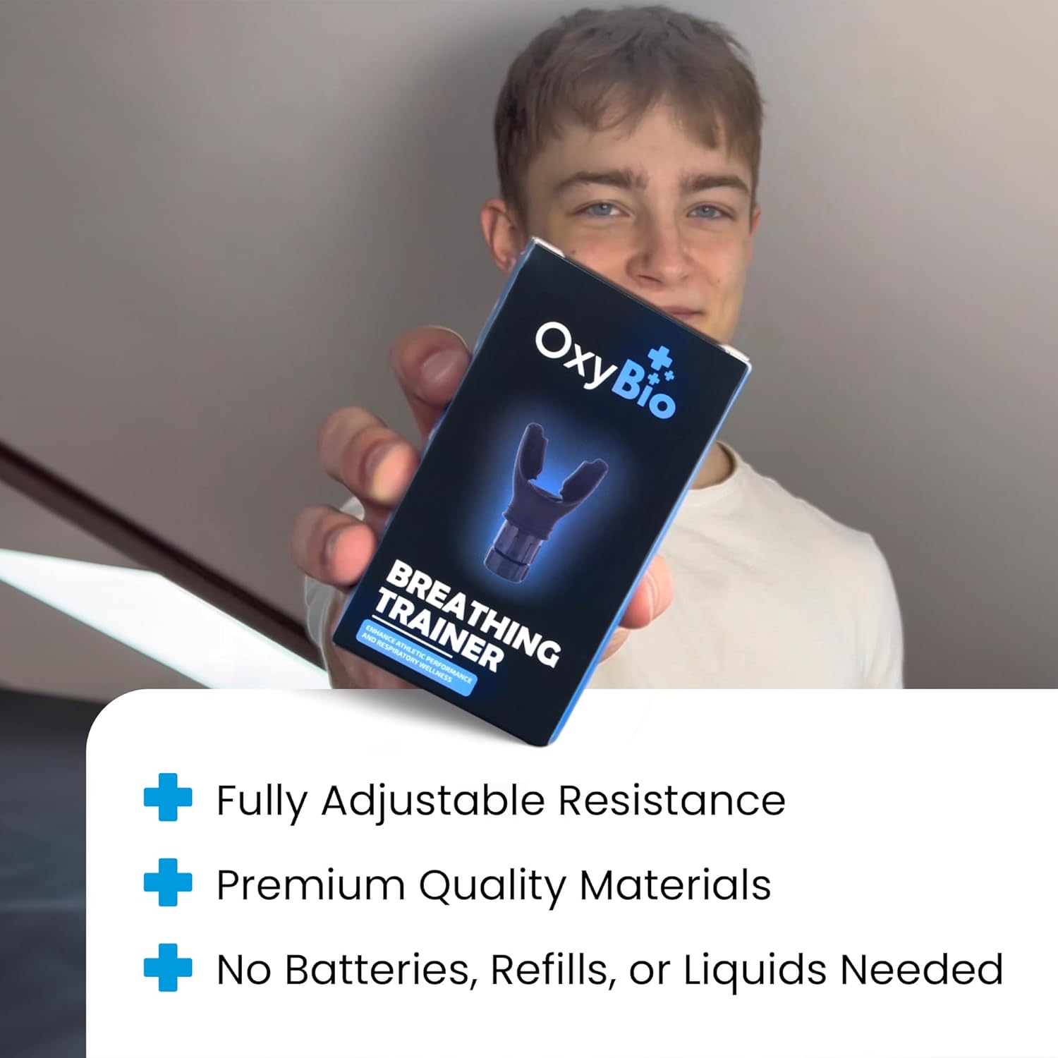 Oxy Respiratory Trainer | Breathe Easier with Stronger Lungs | Made with High Grade Silicone | Breathing Exercise Device for Lungs | Portable | Adjustable Resistance Settings | Black