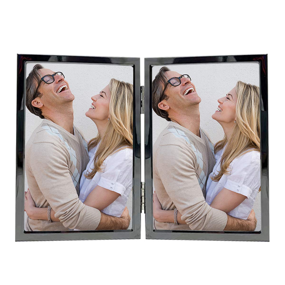 DECANIT 4x6 Picture Frame Double Hinged Black Metal Thin Edge Frame with High Definition Glass Front Folding Frames Stand Vertically on Tabletop,Black