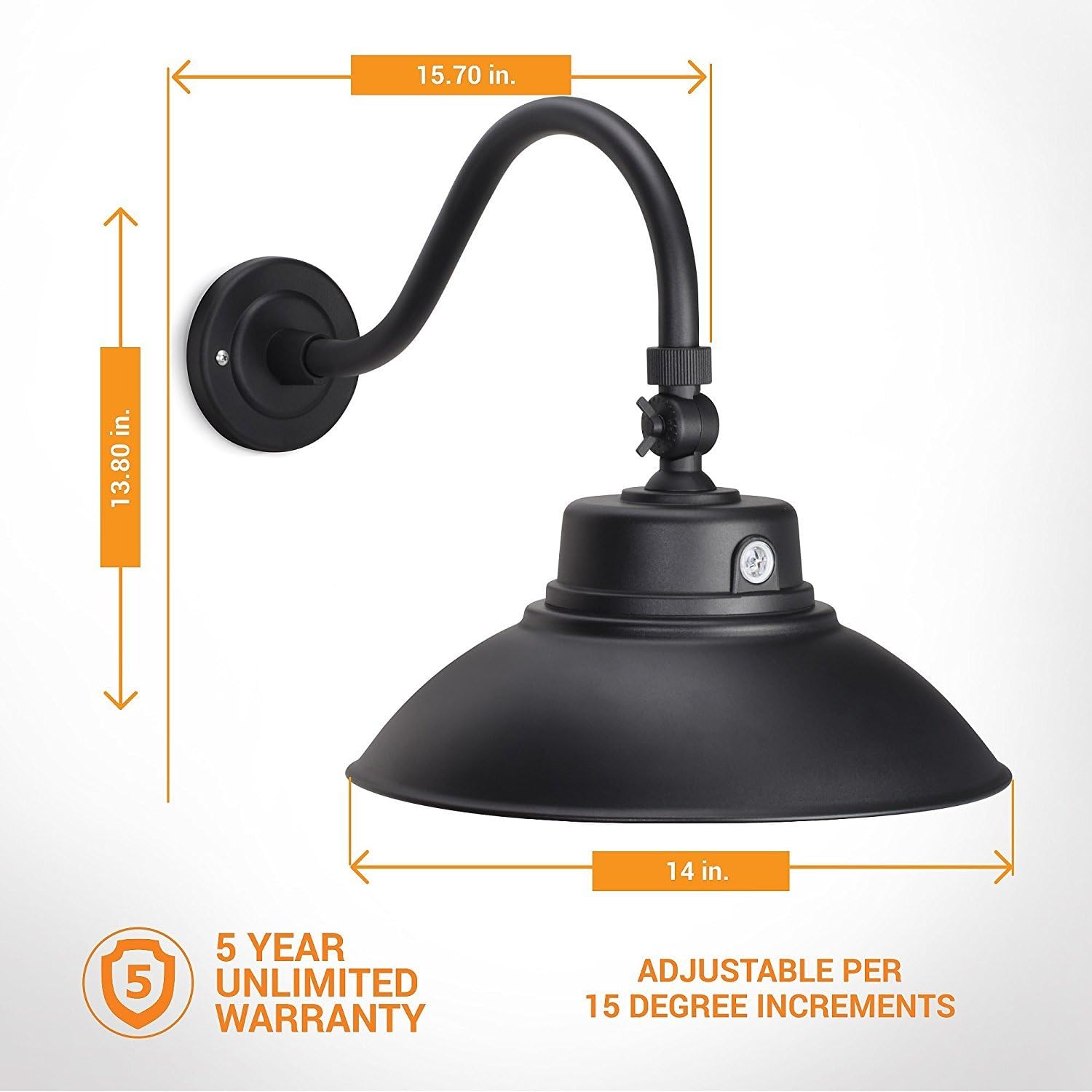 Flash Deals - 70% OFF 2 Pack - 14in. Black Gooseneck Barn Light LED Fixture for Indoor/Outdoor Use – Photocell Included - Swivel Head - 42W - 3800lm - Energy Star Rated - ETL Listed - Sign Lighting - 3000K (Warm White)