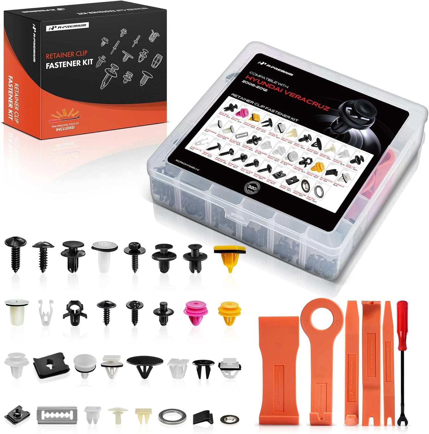 A-Premium 320-Pack (25-Type) Car Retainer Clip Kit Compatible with Hyundai Veracruz 2007-2012 Bumper Fender Liner Door Auto Push Pin Plastic Rivet Fastener Replacement Set w/Removal Tool