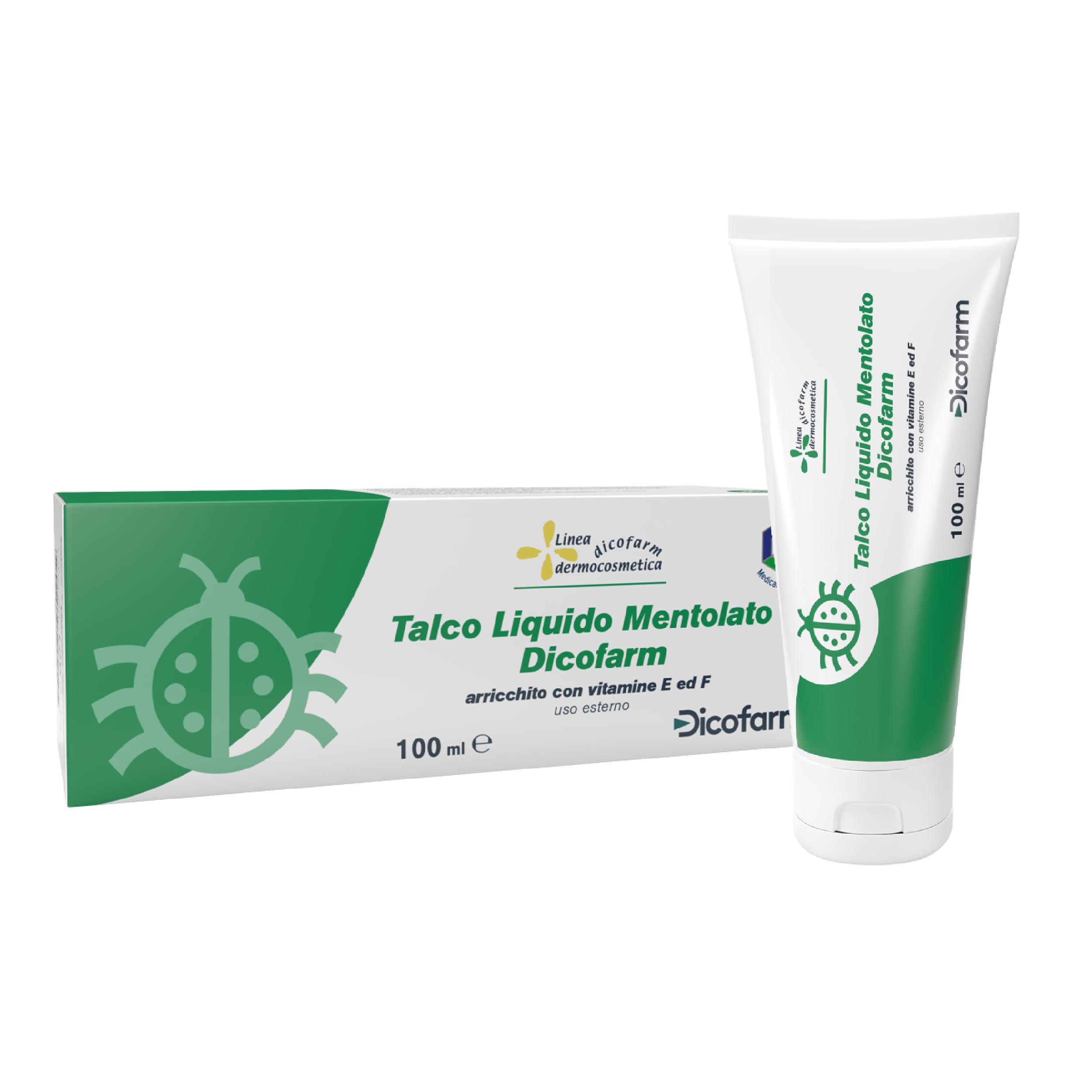 Talco Liquido Mentolato Dicofarm 100 ml | Lenitivo e Rinfrescante con Mentolo | Sollievo da Prurito e Sudamina | Con Vitamina E e F | Pelle Sensibile e Bambini
