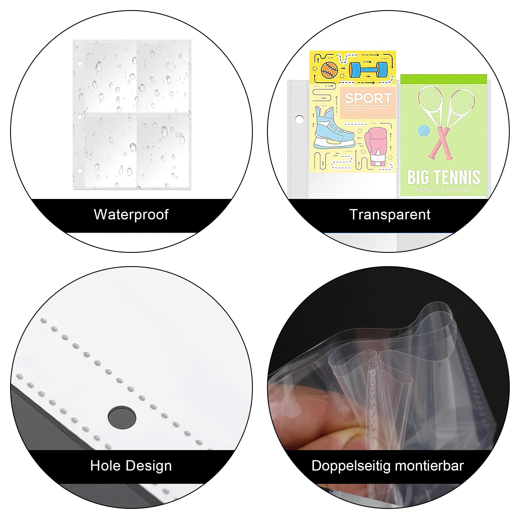 Newpop 40 pagine raccoglitore carte doppia faccia con 720 tasche, buste per carte trasparenti, carte collezionabili 11 fori, Pagine album Buste, carte