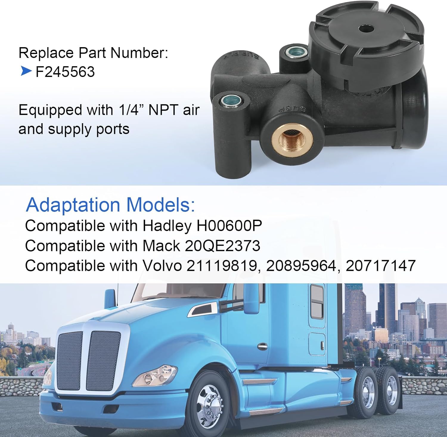 Cabin Air Height Leveling Control Valve Kit Replacement For Hadley H00600P, Mack 20QE2373, Replace F245563