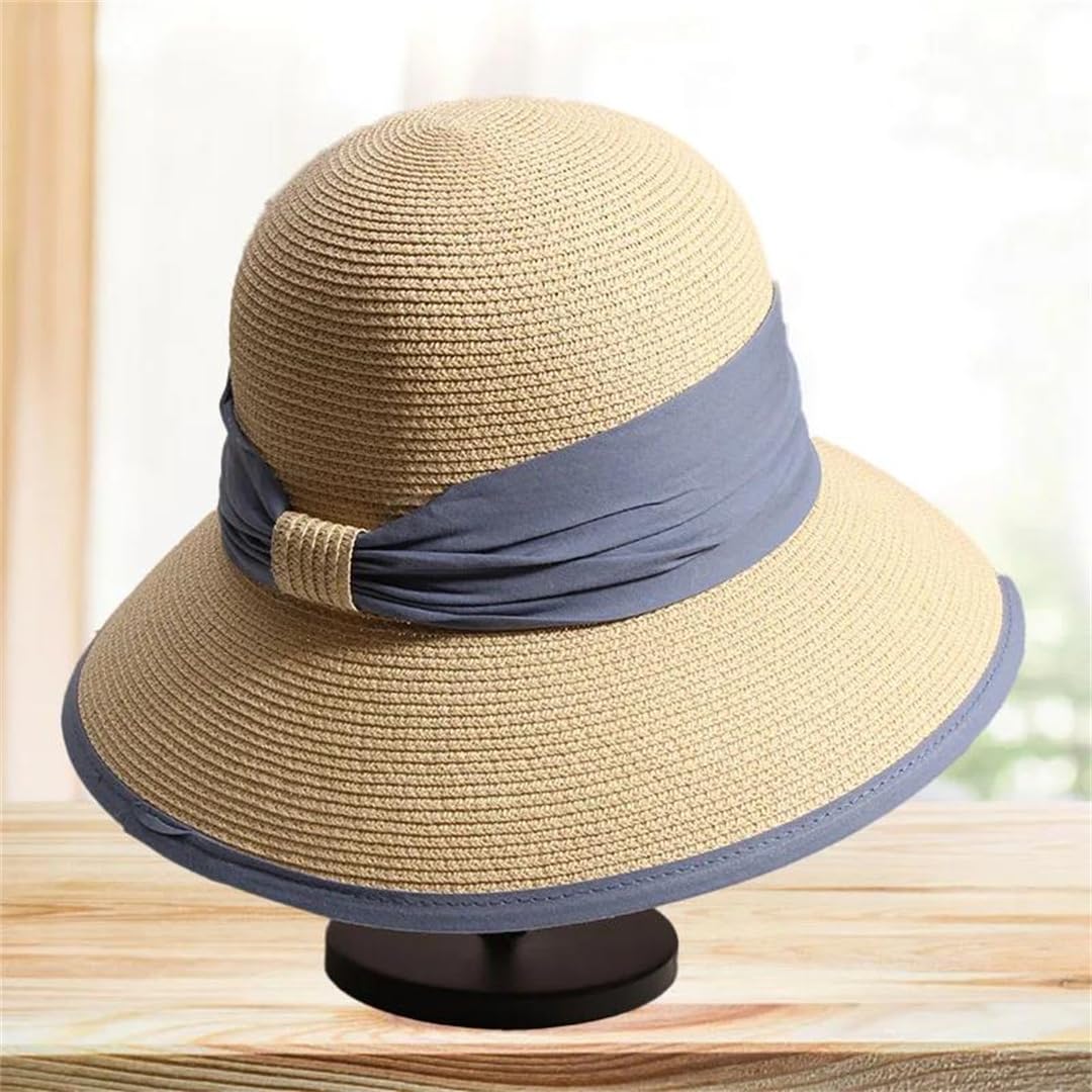Yeuyyben Cappello da spiaggia da donna per l'estate all'aperto in tinta unita retrò cappello da sole cappello da donna cappello di paglia con visiera grande