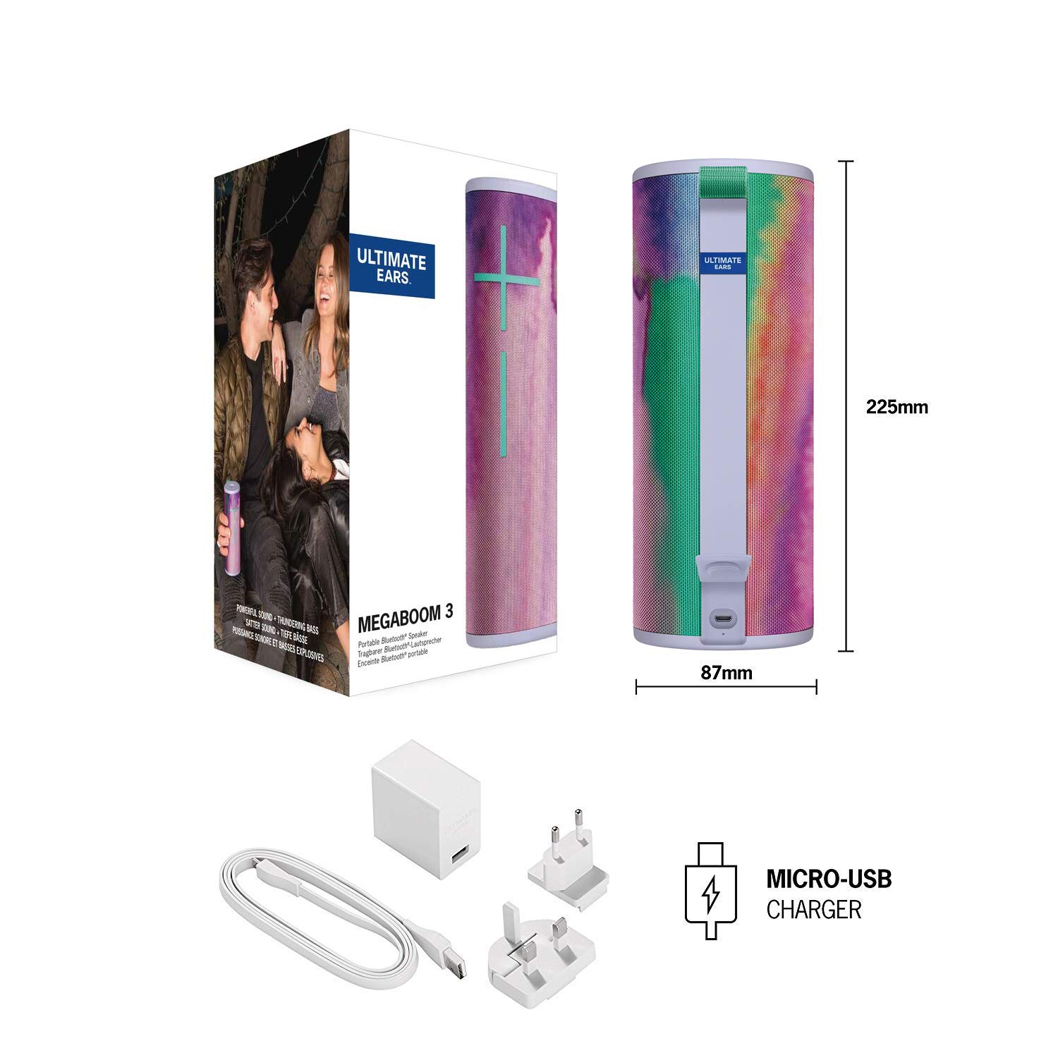 Ultimate Ears Megaboom 3 Tragbarer Bluetooth-Lautsprecher | 360° Sound, Satter Bass, Wasserdicht, Staubresistent & Sturzfest, Musiksteuerung, 20-Stunden Akkulaufzeit - Mehrfarbig