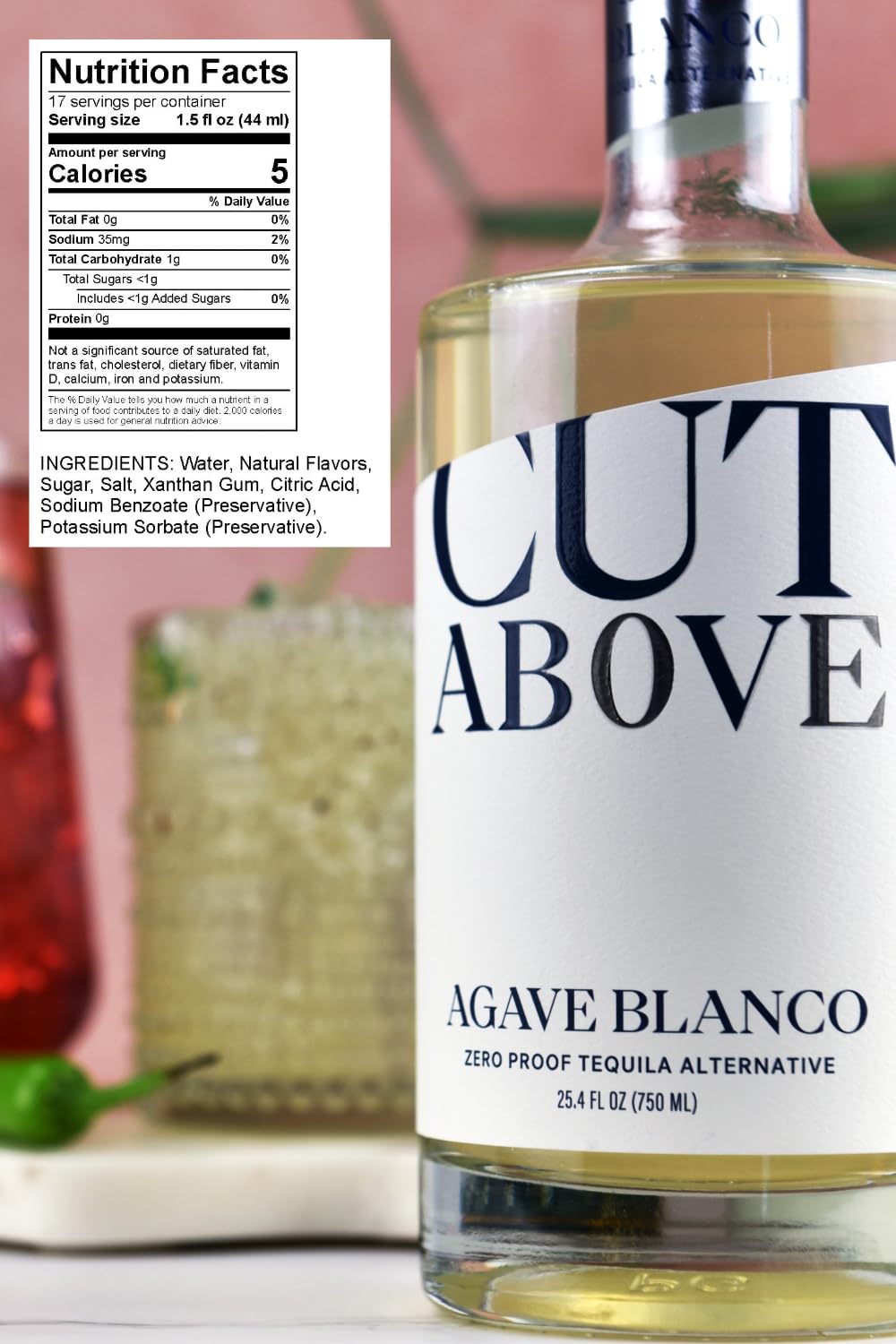 CUT ABOVE Zero Alcohol Agave Blanco Tequila | Award Winning Premium Non-Alcoholic Spirit for Alcohol Free Cocktails | 25.4 fl. oz. (750mL)