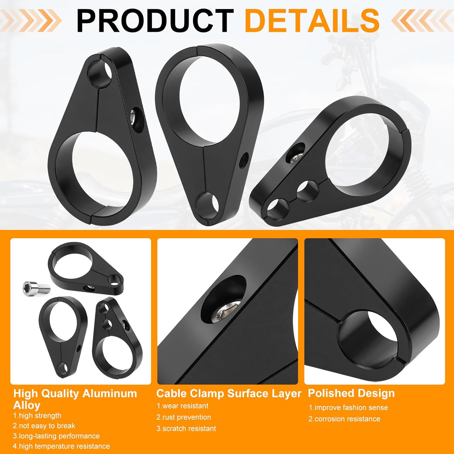 Jerbor 3PCS 1.25" Brake Line & Throttle Cable Clamp Kit for Harley, Honda, Yamaha - Handlebar Frame Cable Clamps, Single Dual Hole Universal Fit for 1-1/4" Motorcycle Accessories,Black