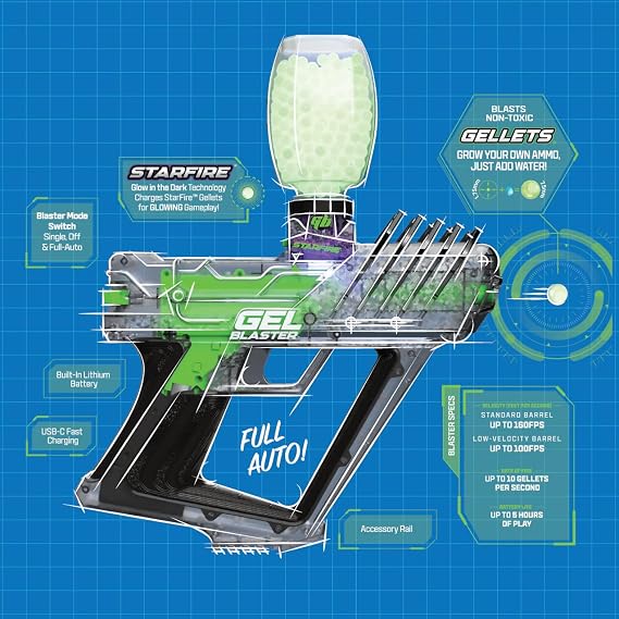 Gel Blaster Surge 2 with Built-in Starfire Glow Activator Upgraded GelBlaster Toy with 100+ Foot Range Semi & Full Auto Modes Built in Glow in The Dark 170 FPS Ages 14+