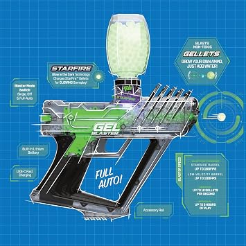 Gel Blaster Surge 2 with Built-in Starfire Glow Activator Upgraded GelBlaster Toy with 100+ Foot Range Semi & Full Auto Modes Built in Glow in The Dark 170 FPS Ages 14+