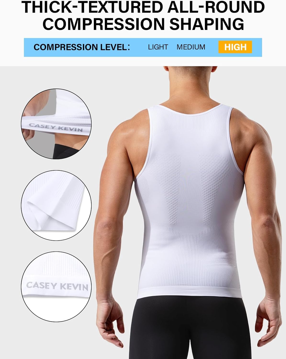 Casey Kevin Mens Compression Tank Top Sleeveless Shapewear Shirt Slimming Vest Gynecomastia Tummy Control Undershirts 4 Pack
