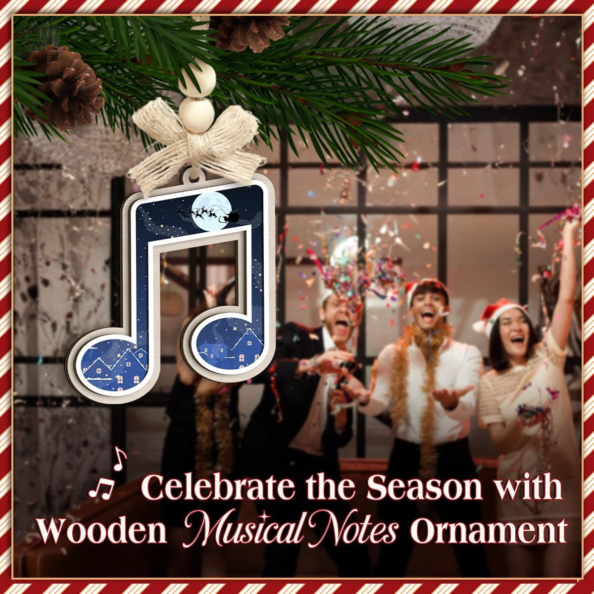 Music Note Xmas Ornament - Musical Notes Ornaments for Musicians, Music Lovers, Men & Women - Santa Secret, Gift Exchange Idea - Chirstmas Night Song Themed Decorations, 2 Layer Wood - Image 4