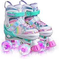 SULIFEEL Rainbow Unicorn Adjustable Roller Skates for Kids 3-12 Years - 4 Sizes, Indoor Outdoor, Girls & Boys