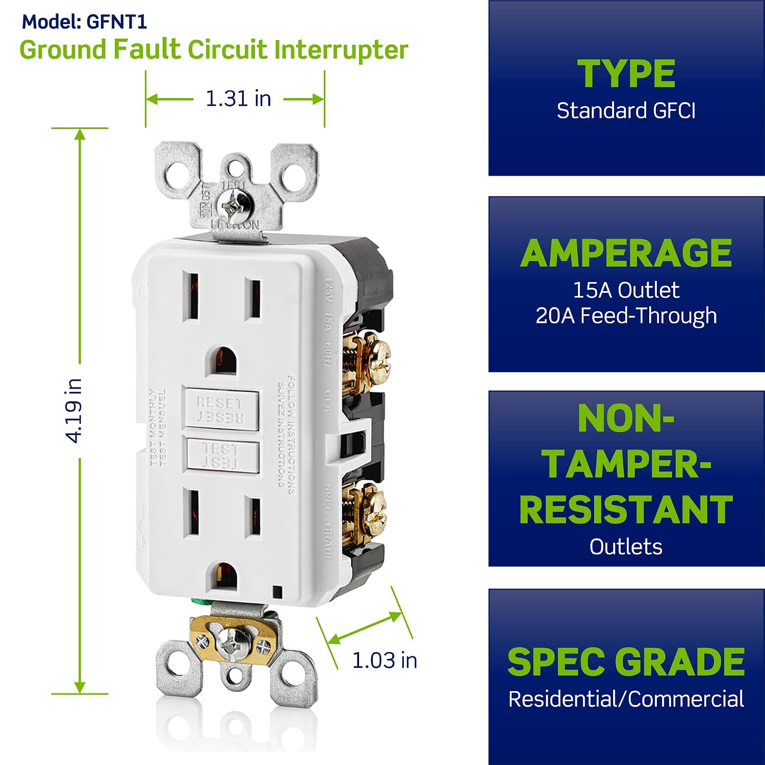 Leviton Slim GFCI Outlet, Non Tamper-Resistant, 15 Amp, GFNT1-T, Lt Almond image 3