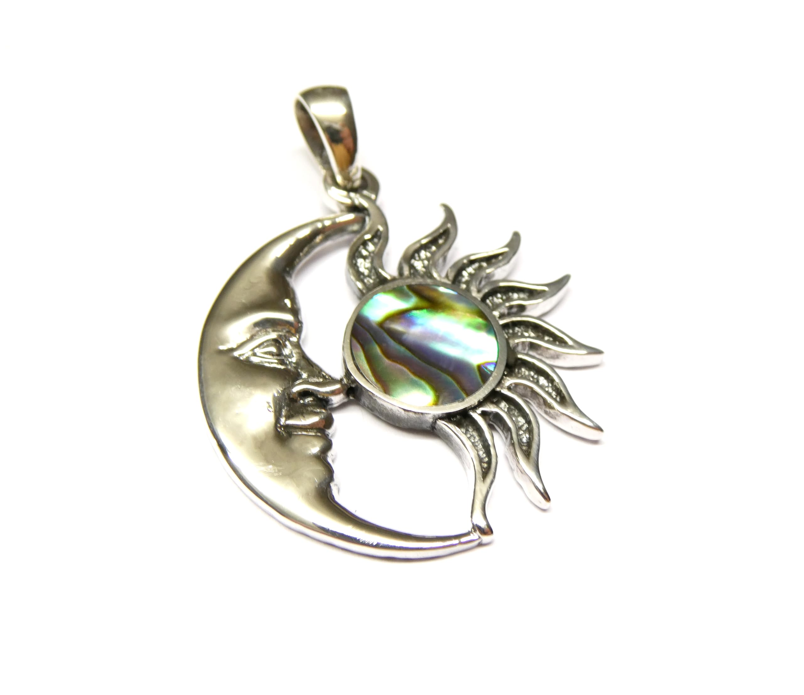 Pendentif en argent sterling soleil lune en nacre d'ormeau véritable - 7