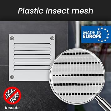 Repa Market Air Vent Cover 16x6 Inch (Outer Dimensions) White Galvanized Steel Louvered Grill Cover with Mesh Screen Wall or Ceiling Vent HVAC Register for Indoor and Outdoor Ventilation