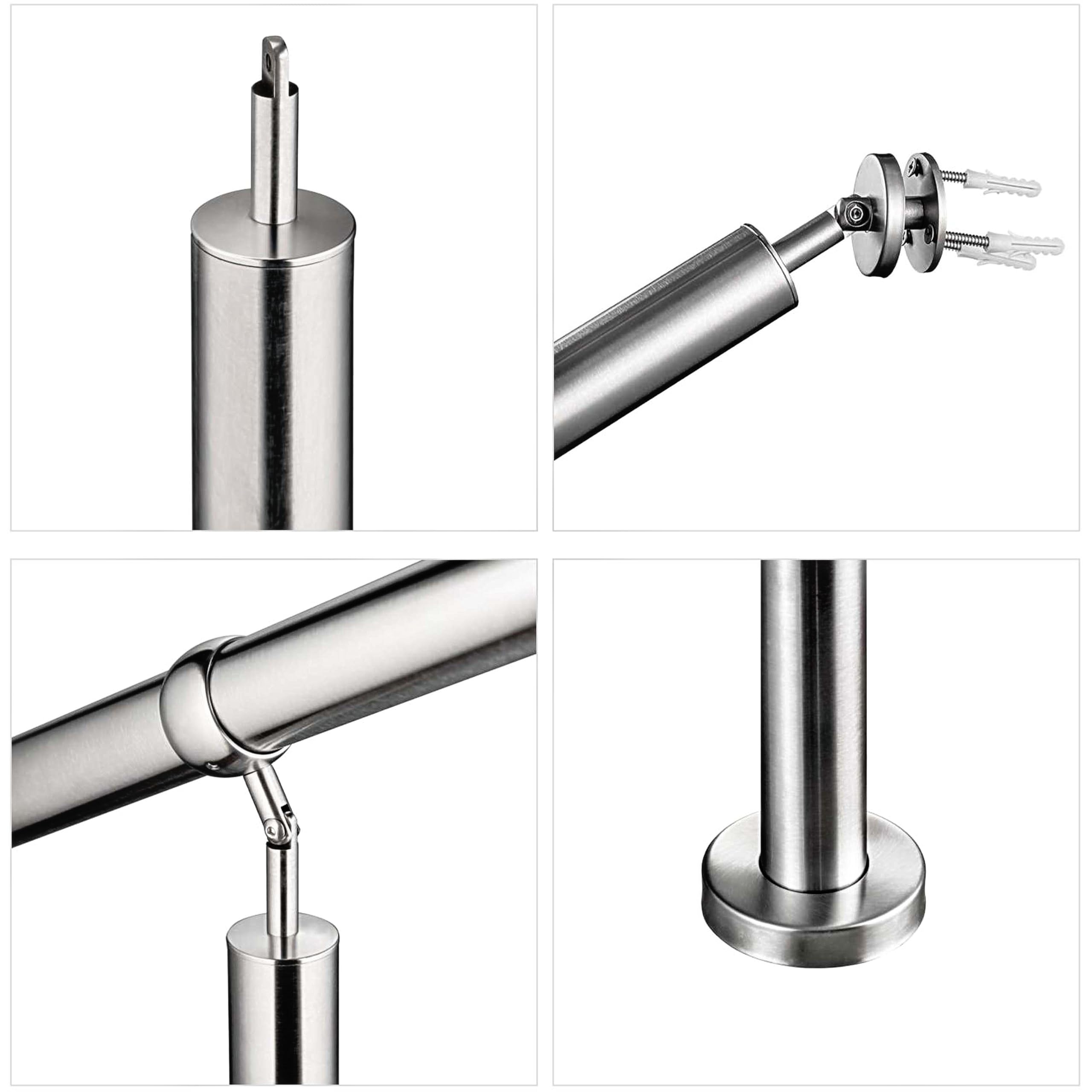 Edelstahl Eingangsgeländer Geländer Treppengeländer Winkelverstellbare Wandhaltegriffe, Silber, Handlauf für Innen- Und Außenbereich Geeignet, 150x95 cm