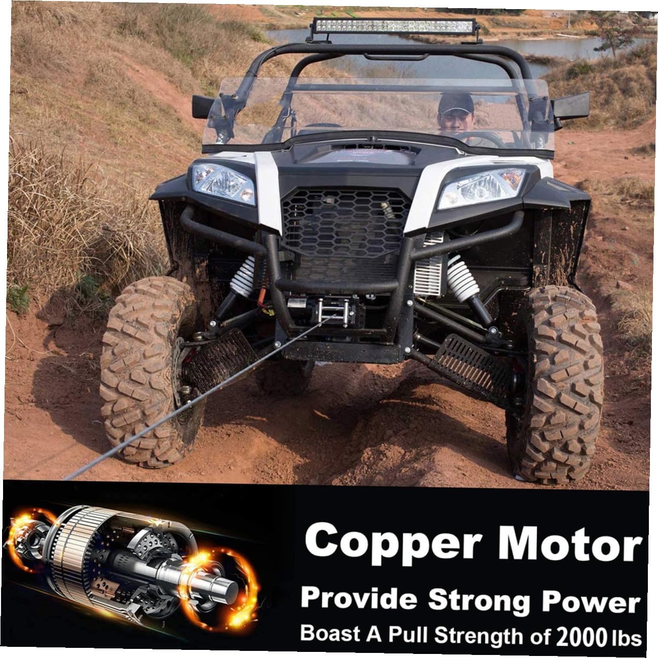 12v Electric Winch 2000lb Vehicle Towing Crawler Winch with Wired Remote Control for Off-Road Truck Trailer