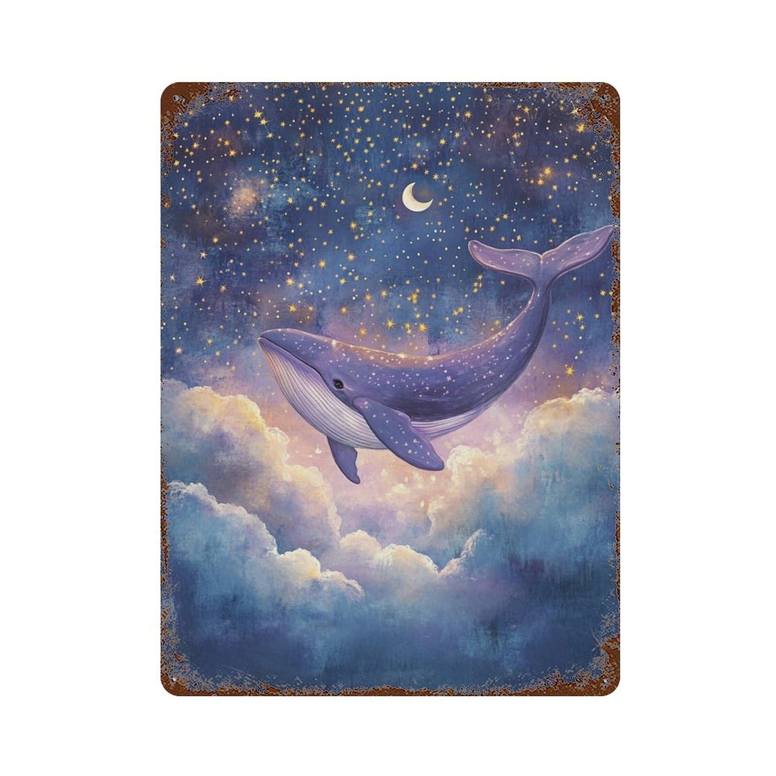 Decorative Tin Sign with Whale in Starry Sky Art Print Design 15.7"x11.8", for Farmhouse, Kitchen And Entryway Decor, Decorative Metal Wall Art